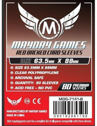 80 Protège-cartes 63.5 x 88 mm - Dos rouge opaque - Mayday Games 7141-B