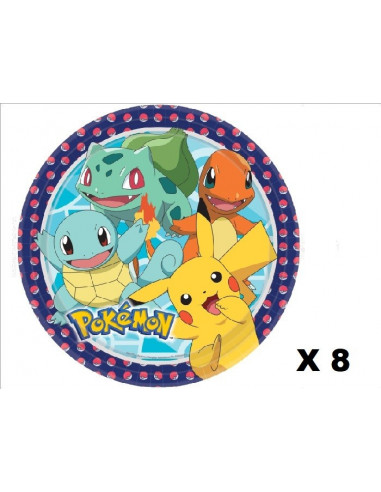 8 Assiettes rondes papier Pokemon