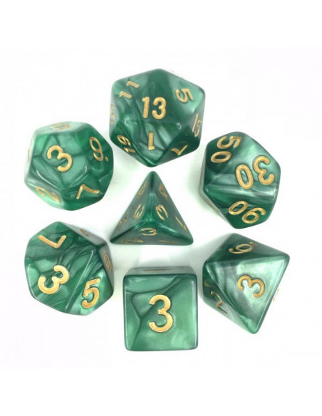 Set de 7 Dés – Vert nacré et or