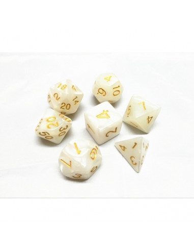 Set de 7 Dés – Blanc nacré et or