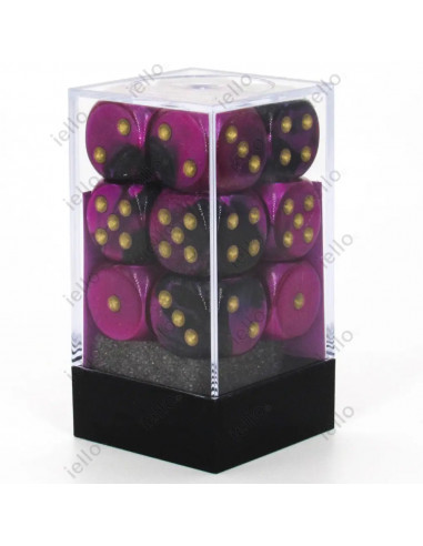 CHESSEX - Set de 12 dés 6 - GEMINI - Noir-Violet/Or