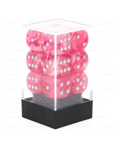 CHESSEX - Set de 12 dés 6 - GHOSTLY GLOW - Rose/Argent