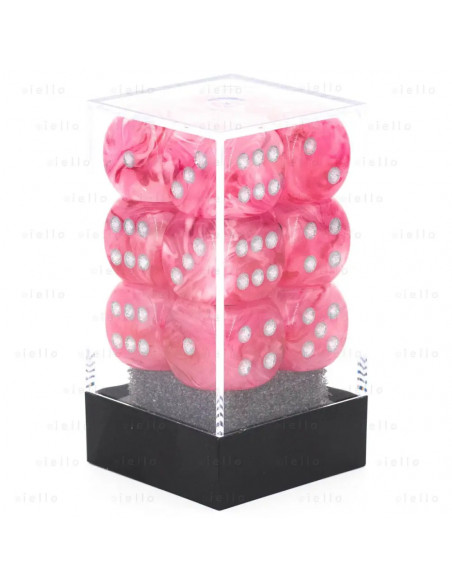 CHESSEX - Set de 12 dés 6 - GHOSTLY GLOW - Rose/Argent